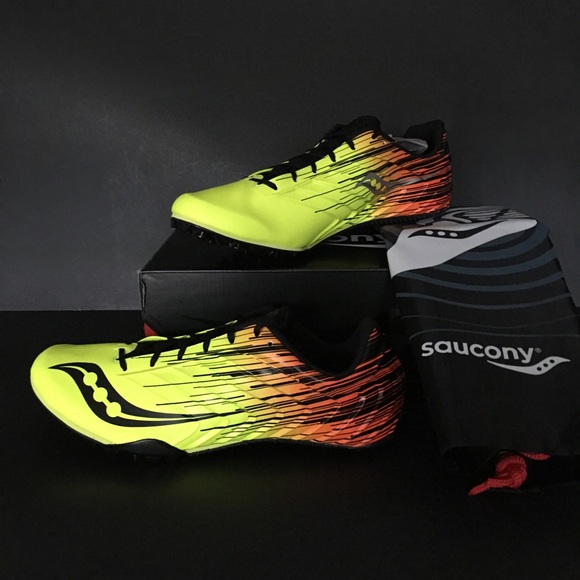 Saucony Spitfire 5 Spike Track Running Shoes Lightweight Citron Black Men's - Picture 4 of 12